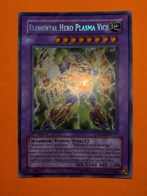 MISPRINT HOLO BLEED 1st Edition Elemental Hero Plasma Vice GLAS-EN037 LP SECRET - Image 1 of 4