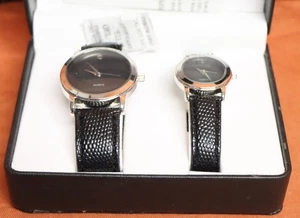 His And Her Quartz Watch Set, Black Faux Leather Straps, Luxurious Look. 289k - Picture 1 of 7