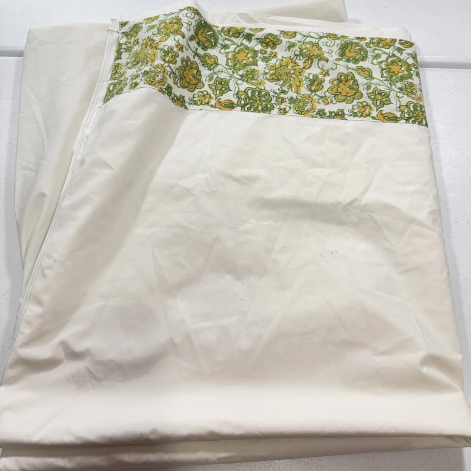 Vintage Cañón Doble Hoja Plana Verde Borde Floral Años 70 Retro mcm Gran Manor Foto 1 de 4