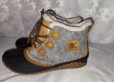 Sorel Womens Sz 9 Out N About Duck Boots Gray Felt Leather Waterproof NL3150-052 - Image 1 of 4