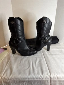 Harley Davidson Boots Black Leather Harness High Heel Biker Women’s Size 7 - Picture 1 of 12