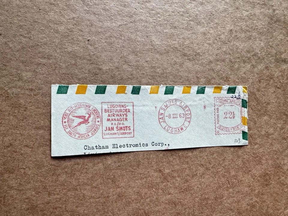 Medidor de línea aérea de Sudáfrica pieza cortada (323) + 1963 South Africa Airways + Jan Smuts Foto 1 de 1