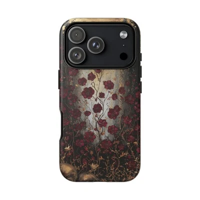 Golden Ashes Floral Skull iPhone Case Gothic Red Blossom Art Phone Cover Baroque - Image 1 of 4