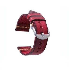 Wristwatch Straps Top Layer Cowhide Genuine Leather Watch Bands Parts Red 26mm - Picture 1 of 3