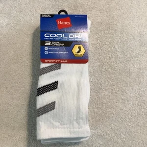 Hanes COOL DRI Crew Calzini Wicking Bianco Uomo 6-12 3 Paia Nuovi - Foto 1 di 1