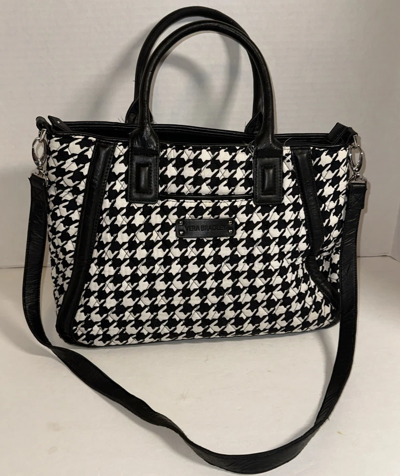 Vera Bradley Black White Houndstooth Large Tote Diaper Bag Purse Handbag - Image 1 of 4