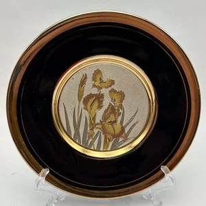 Plato Decorativo Arte de Chokin Iris y Mariposa Borde Oro 24K Japón 6 Pulgadas - Imagen 1 de 6