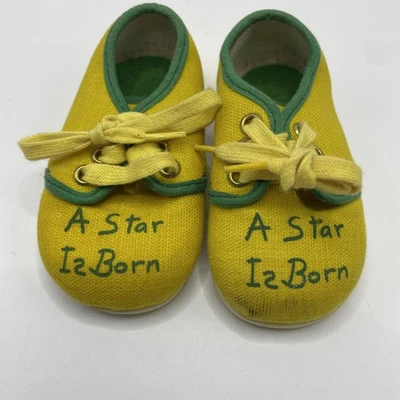 Винтажный ребенка ясельного возраста кукла кроссовки обувь звезда родилась размер 3 желтый и зеленый - Изображение 1 из 4