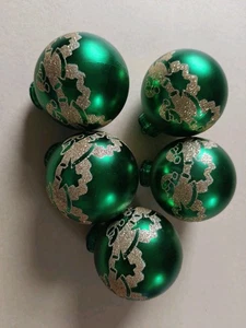 Vintage alte Christbaumkugeln Kunststoff Deko grün gold Konvolut x 5 90er - Bild 1 von 6