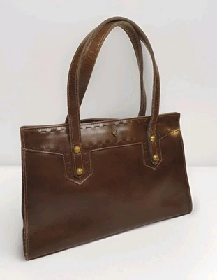 Bolsa de mão Jean Fogel Paris NY emblema galo couro vintage anos 60 formato trapézio - Imagem 1 de 4