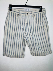 CALVIN KLEIN SPORT Blue White Denim Short Mom Pleated Pockets Size 12 Vintage - Picture 1 of 10