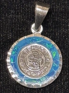 Vintage Mexico Marked 950 Sterling Silver Blue Green Turquoise Mayan Pendant - Picture 1 of 5