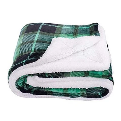  Manta Sherpa de lana a cuadros, doble cara súper suave 50"x60" verde Foto 1 de 4