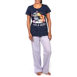Lilo & Stitch Pyjamas Adults Womens S M L XL XXL PJs Short Sleeve Top Black - Picture 1 of 2