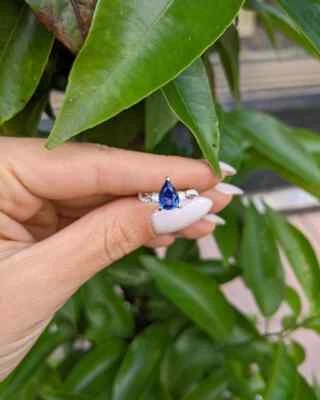 2.80Ct Pear Natural Sapphire Diamond Wedding Ring 14K Solid White Gold 7.5 8 - Image 1 of 4