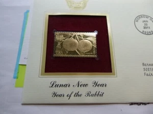 YEAR OF THE RABBIT LUNAR NEW YEAR 1ST DAY ISSUE 2011 USPS 22KT GOLD STAMP SET D2 - Picture 1 of 4