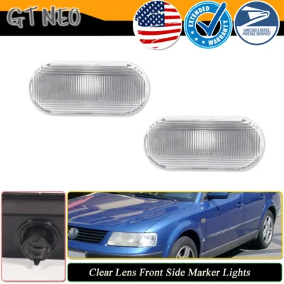 2X Clear Lens Front Side Marker Lights For VW MK4 Golf Jetta GTI R32 Passat B5 - Image 1 of 4