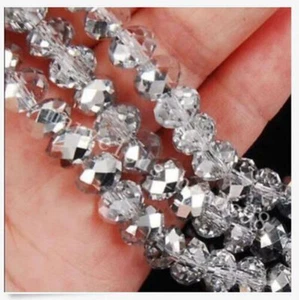 1000 Pcs 3x4mm Faceted Silver Crystal Gems Rondelle Loose Beads - Picture 1 of 2