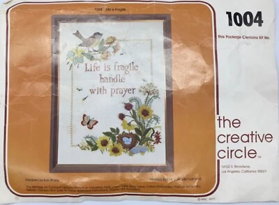KIT crewel embroidery 1977  Life is Fragile 18 X 24 Creative Circle Bob Shafor - Image 1 of 4
