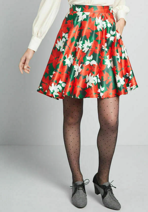 Modcloth Poinsettia Christmas "In Your Midst" Floral Skirt Sizes S,M,L (B142) - Image 1 of 4