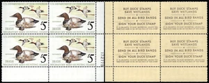 UNITED STATES 1975 Hunting Permit $5 Canvasbacks-Sc#RW42-Blk x4-MNH OG - Picture 1 of 3