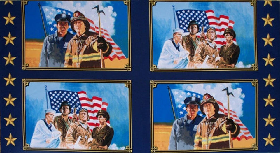 American Heros Portraits Blue 23" Panel 100% Cotton Fabric by The Panel - Image 1 of 1