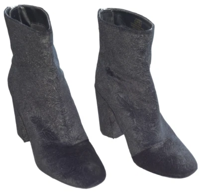 Jessica Simpson Womens 6.5 Black Floral Velvet Embossed Ankle Booties Block Heel - Image 1 of 4