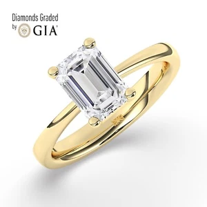 Emerald Solitaire 18K Yellow Gold Engagement Ring, 1 ct, Natural GIA Certified - Picture 1 of 22