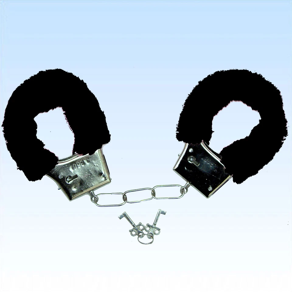 Handschellen mit Plüsch Schwarz Schlüssel Handschelle Plüschhandschellen Erotik - Bild 1 von 1