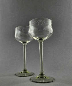 Jugendstil - 2 Weingläser / Weinglas mit Schliffdekor, um 1920. - Picture 1 of 12
