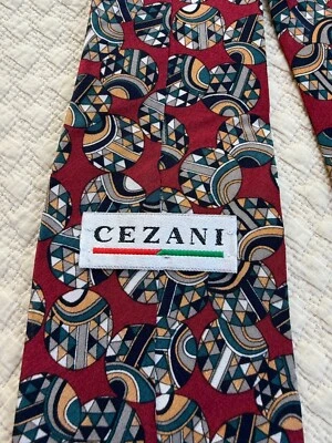 Corbata de Seda Cezani Diseño Geométrico Disco | Hecha en USA | Multicolor | 55"L 4"W Foto 1 de 4