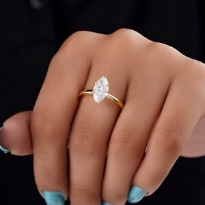 1.50Ct Marquise D/VVS Moissanite Solitaire Engagement Ring Solid 14k Yellow Gold