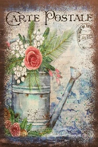 Floral Watering Can Image, Aged Look Vintage Retro Style Metal Sign Plaque - Picture 1 of 5