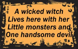 (Witch And Family) SIGN, PLAQUE GIFT wall decor, halloween, monsters, devil - Picture 1 of 1