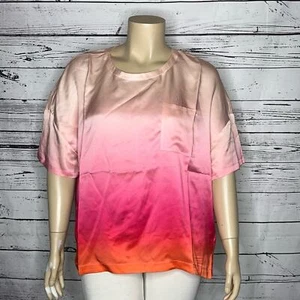 Badgley Mischka NWT Size 2X Pink Ombré Chest Pocket Mulberry Silk Blouse Top - Picture 1 of 5