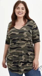 NWT TORRID Super Soft CAMO Green FAVORITE TUNIC Size 00 M/L 10 V Neck - Picture 1 of 5