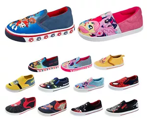 Kids Character Canvas Pumps Boys Trainers Girls Plimsolls Casual Summer Shoes - Picture 1 of 19