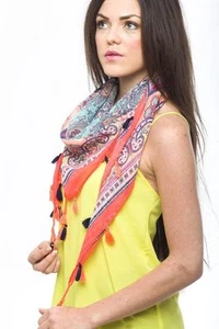 Scarf Spring Shawl New Summer Style Ethnic Border Print Square Scarf With Tassle - Picture 1 of 3