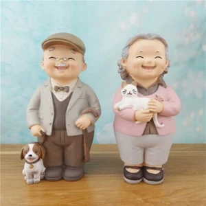 Elder couple resin decoration wedding anniversary Cake Topper birthday gift-L1 - Picture 1 of 2