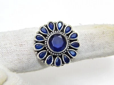 Anillo Zafiro Azul Plata de Ley 925 Piedras Preciosas Naturales Boho Anillo Ajustable Foto 1 de 4