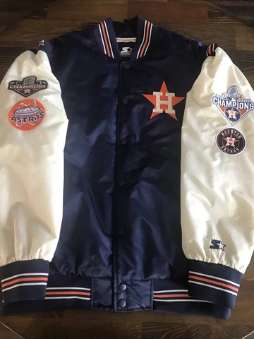 HOUSTON ASTROS CUSTOM WS STARTER SATINJacket NAVY with WHITE LG SUPER SHARP ⚾️🔥 Cover