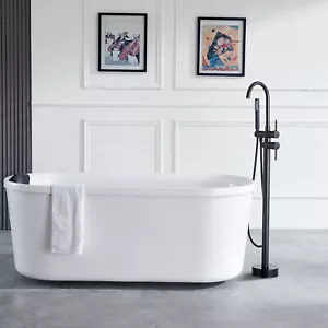 VEVOR Floor Mount Freestanding Bathtub Faucet Tub Filler w/Hand Shower Black - Picture 1 of 12