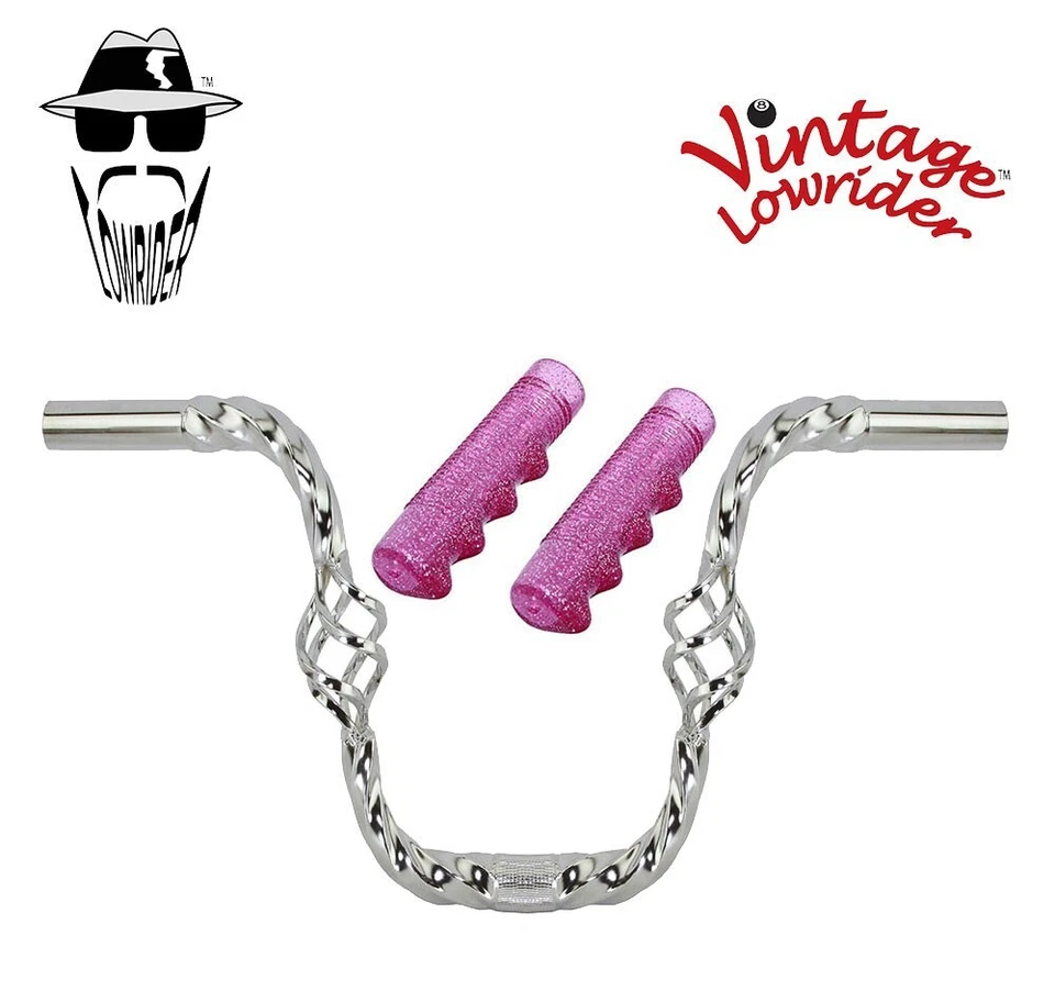 Manillar cromado jaula trenzada cuadrada Lowrider 9" de colección 25,4 mm, 120 mm empuñaduras brillantes Foto 1 de 1