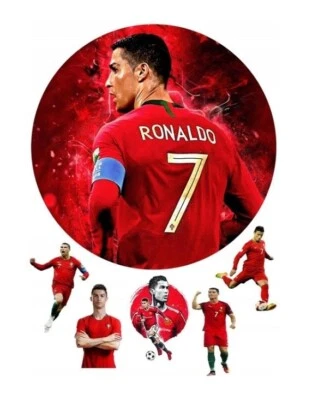 MARKENLOS CR7 Essbar Ronaldo Fußball Tortenaufleger Torte Freunde Party Zuckermasse + TEXT