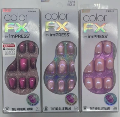 3PK Kiss Color FX By Impress Nail SET ~The No Glue Mani ~ 30 Nails EACH ~ NEW - Image 1 of 2