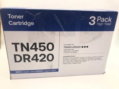 3 pack TN450 Toner DR420 Drum For Brother Intellifax 2840 2940 HL-2280DW Sealed - Image 1 of 4