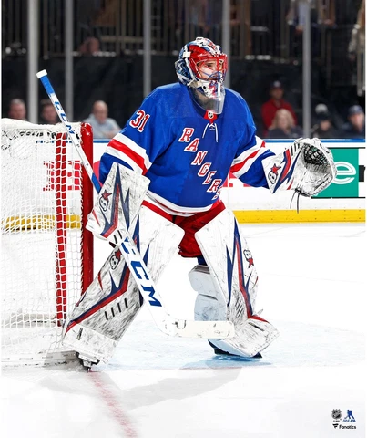 Igor Shesterkin New York Rangers Unsigned Blue Jersey In Net Photograph Cover