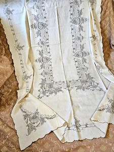 Vintage bestickte Point de Venice Leinen Tischdecke 12 Servietten Blumen Neu aus altem Lagerbestand - Bild 1 von 24