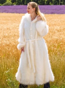 Long ivory mohair cardigan with hood thick fuzzy SuperTanya sweater coat XL-XXL - Picture 1 of 10