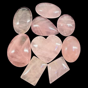 9 Pcs Natural Rose Quartz 27-40mm Cabochon Loose Untreated Gemstones Lot - Picture 1 of 8